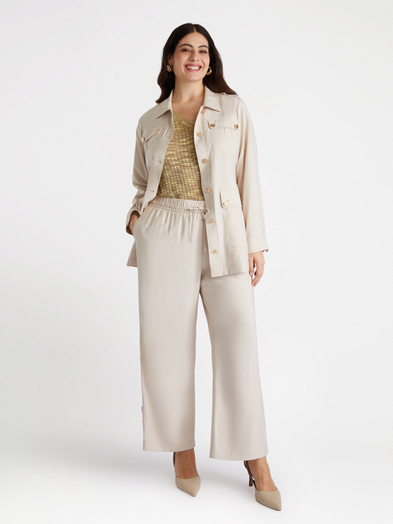 Pantaloni wide leg con zip al fondo